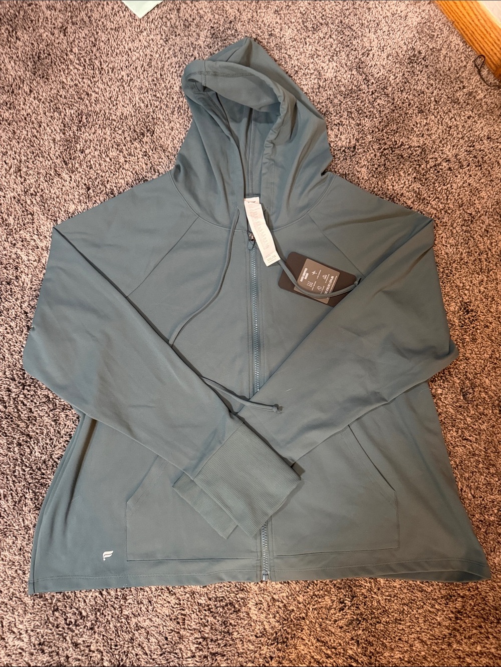 Fabletics Women’s XXL Full Zip Hooded Activewear Jacket Blue Gray NWT